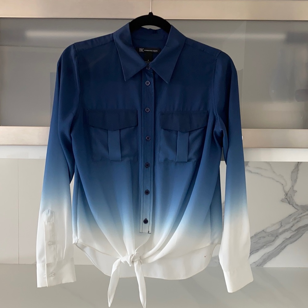 Beautiful blue Ombré front tie button down top